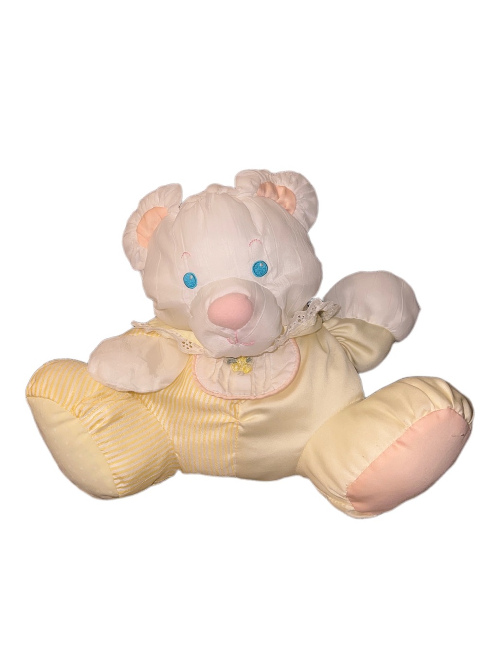 Vintage 1988 Fisher Price Puffalump Baby Pastel Yellow Bear Mouse Rattle Plush
